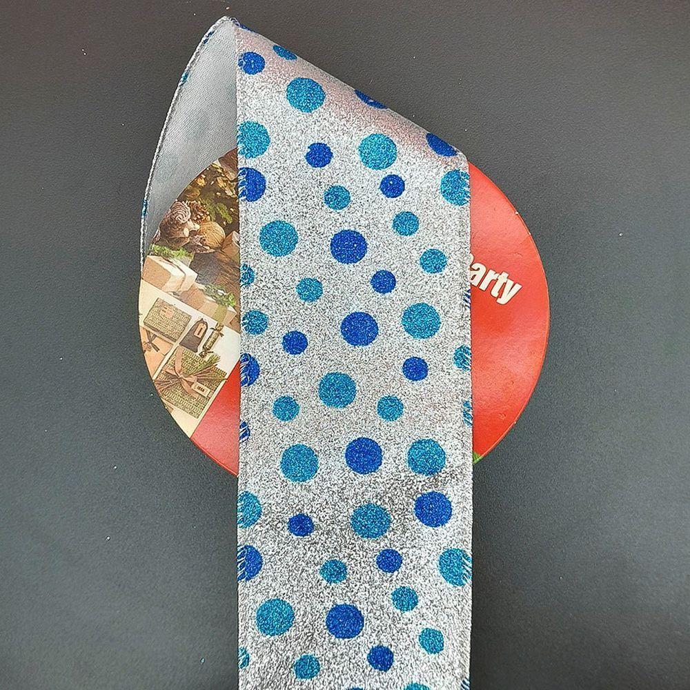 Rolos Fita Aramada Natalina Bolinhas Azul 6,3cm 9m Kit 3pçs - 2