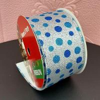 Rolos Fita Aramada Natalina Bolinhas Azul 6,3cm 9m Kit 3pçs - 3