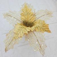 Flores Ramos árvore Natal Com Gliter Dourado 22cm Kit 8pçs - 3