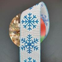 Rolos Fita Aramada Flocos Neve Azul Natal 6,3cm 9m Kit 3pçs - 2