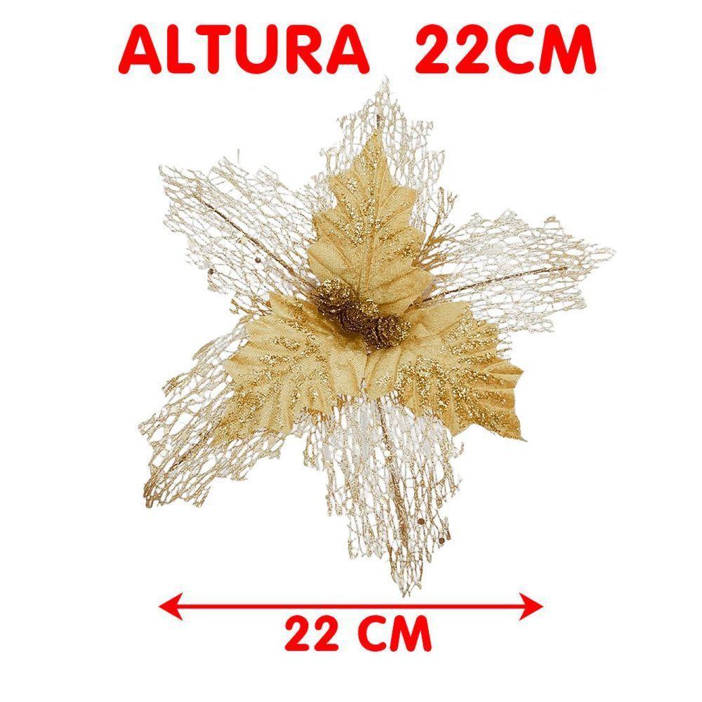 Flores Ramos árvore Natal Com Gliter Dourado 22cm Kit 10pçs - 4