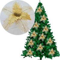 Flores Ramos árvore Natal Com Gliter Dourado 22cm Kit 10pçs - 2