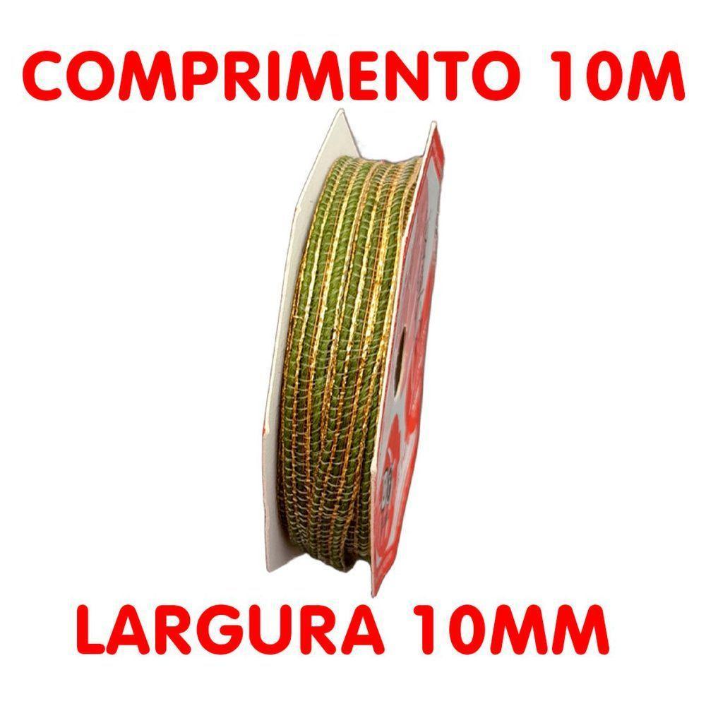 Rolo Fita Juta Verde Gold Decoração Natal 10mm 10m Kit 12pçs - 4