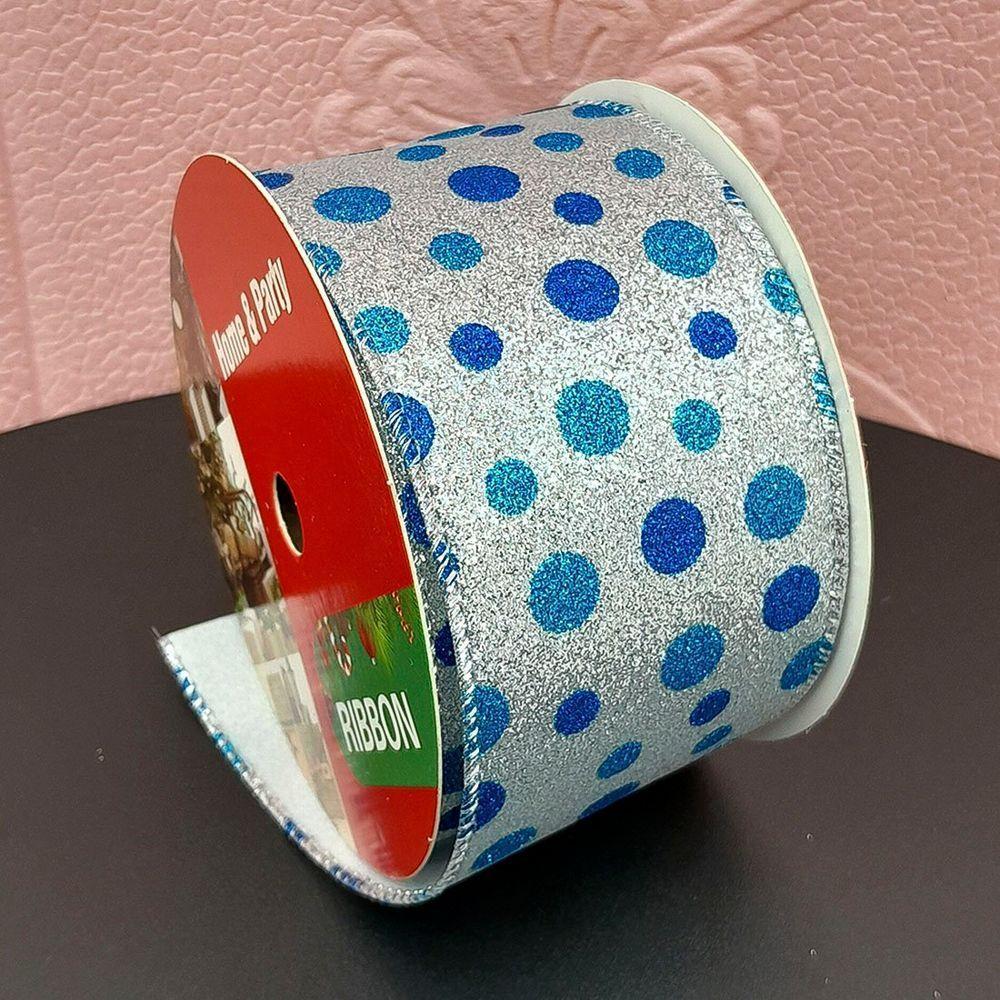 Rolos Fita Aramada Natalina Bolinhas Azul 6,3cm 9m Kit 2pçs - 3