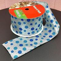 Rolos Fita Aramada Natalina Bolinhas Azul 6,3cm 9m Kit 2pçs - 1