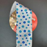 Rolos Fita Aramada Natalina Bolinhas Azul 6,3cm 9m Kit 2pçs - 2