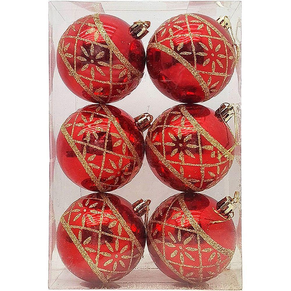 Bolas Natalinas Vermelha Enfeite árvore Natal 70mm Kit 18pçs - 4