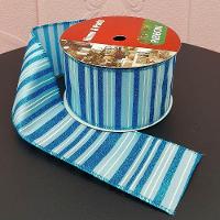 Rolos Fita Aramada Natalina Listrada Azul 6,3cm 9m Kit 4pçs - 1