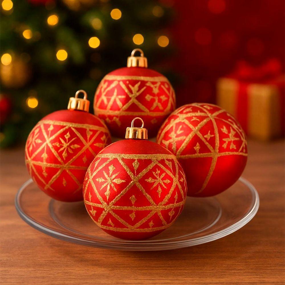 Bolas Natalinas Vermelha Enfeite árvore Natal 70mm Kit 24pçs - 2