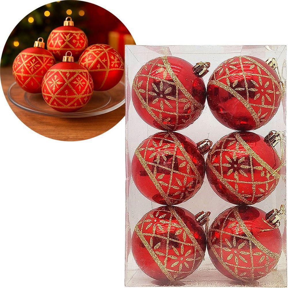 Bolas Natalinas Vermelha Enfeite árvore Natal 70mm Kit 24pçs - 3