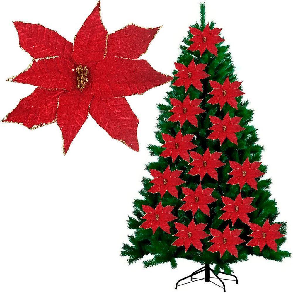 Flores Artificial Camurça Enfeite árvore Natal 30cm Kit 8pçs - 2
