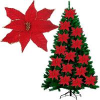Flores Artificial Camurça Enfeite árvore Natal 30cm Kit 8pçs - 2