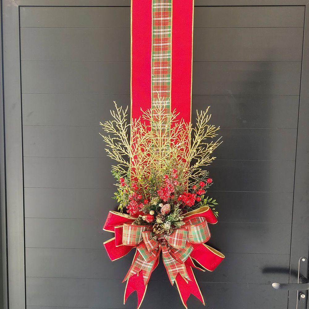 Escapulário Enfeite Natalino Para Porta Laço Arranjo Flor 2m - 1