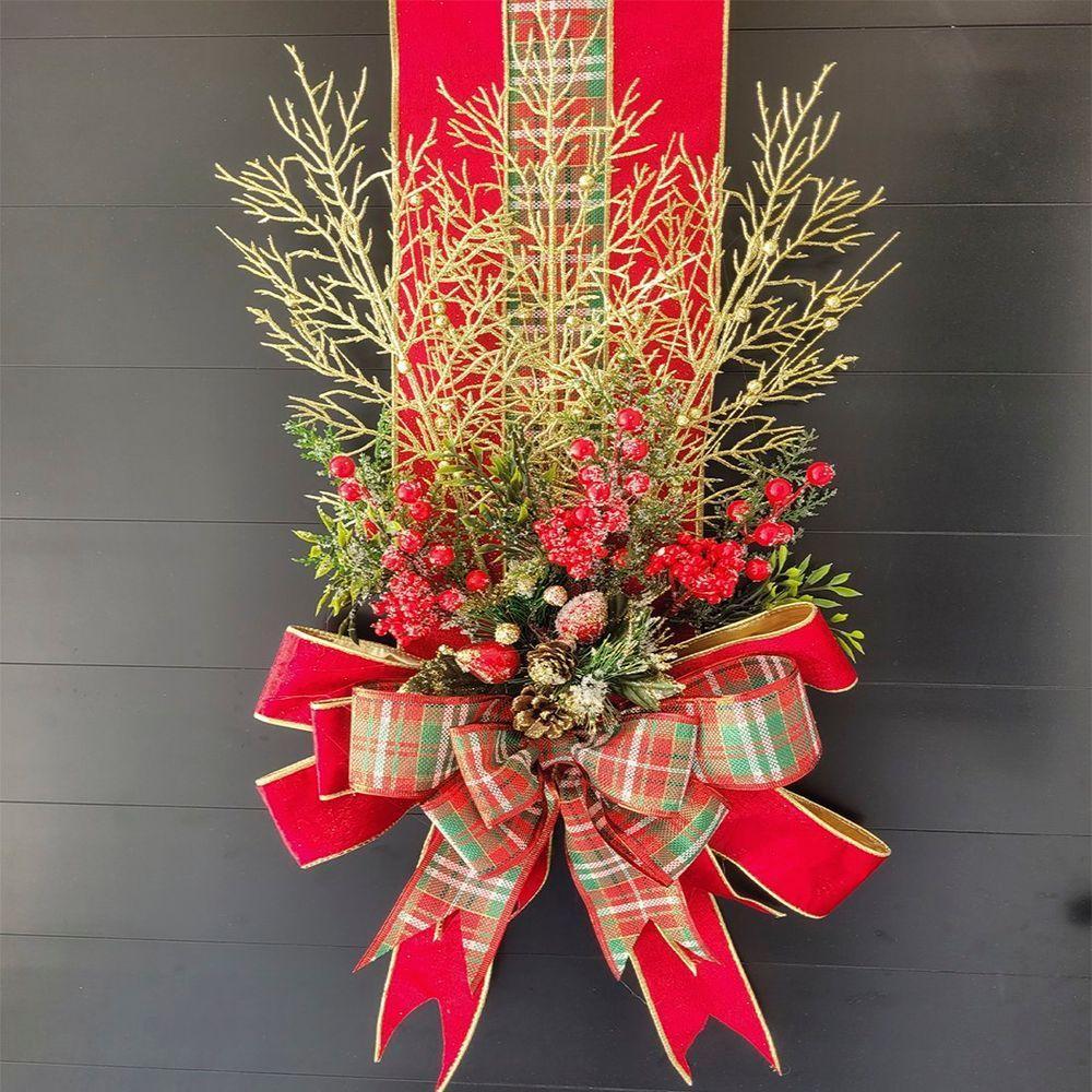 Escapulário Enfeite Natalino Para Porta Laço Arranjo Flor 2m - 2