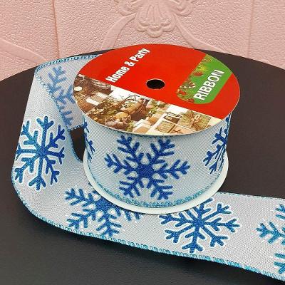 Rolos Fita Aramada Flocos Neve Azul Natal 6,3cm 9m Kit 4pçs