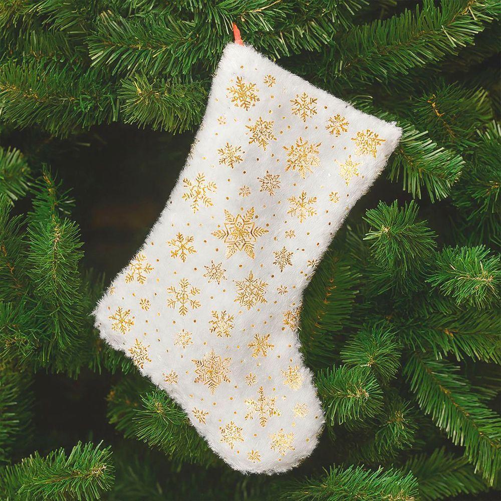 Bota Meia Pelúcida Pendente Enfeite Natalino Flor Ramo 44cm - 1