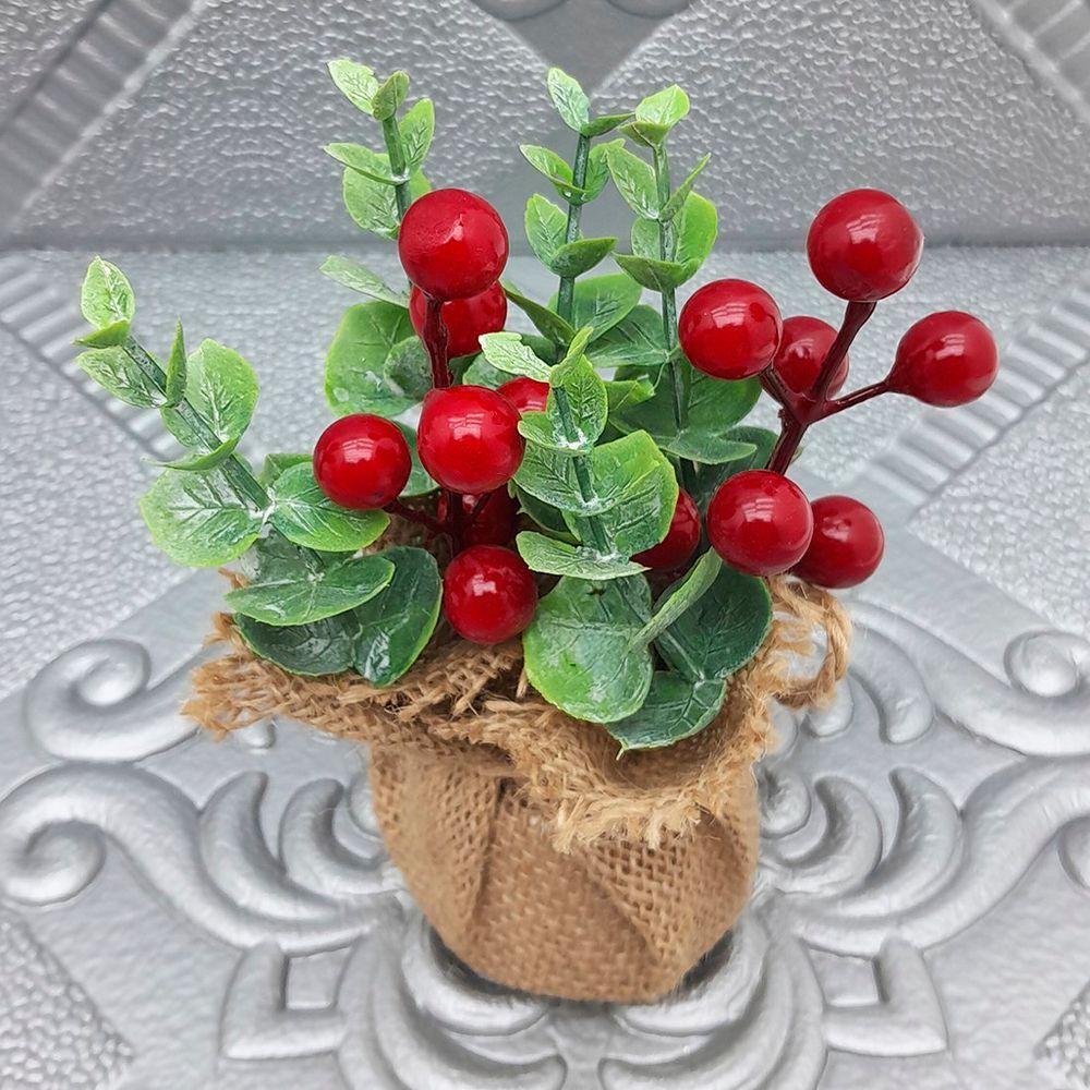 Arranjo Cereja Pinha Artificial Vaso Enfeite Mesa Natal 15cm Frutas - 2