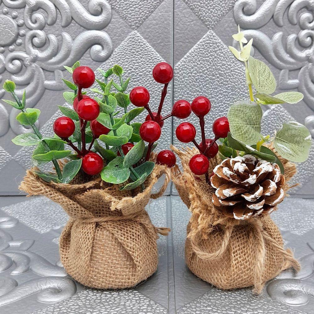 Arranjo Cereja Pinha Artificial Vaso Enfeite Mesa Natal 15cm Frutas - 4