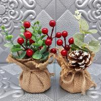 Arranjo Cereja Pinha Artificial Vaso Enfeite Mesa Natal 15cm Frutas