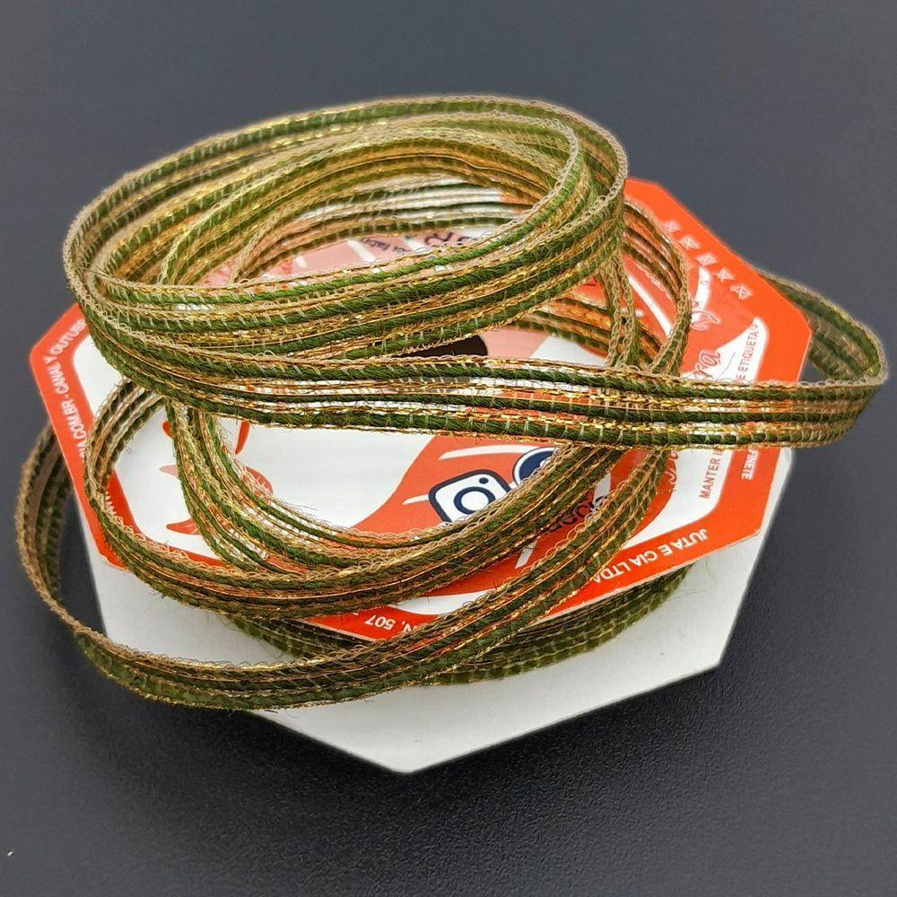 Rolo Fita Juta Verde Gold Decoração Natal 10mm 10m Kit 10pçs - 1
