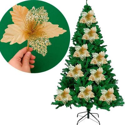 Flores Ramo Galho Enfeite árvore Natal Dourado 18cm Kit 8pç