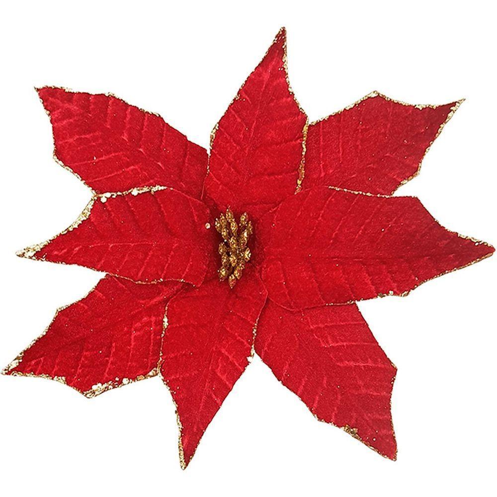 Flores Artificial Camurça Enfeite árvore Natal 30cm Kit 4pçs - 3