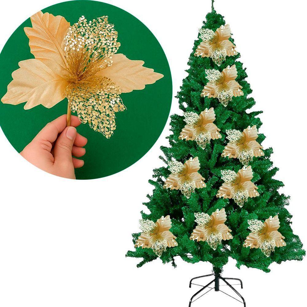 Flores Ramo Galho Enfeite árvore Natal Dourado 18cm Kit 4pç - 1
