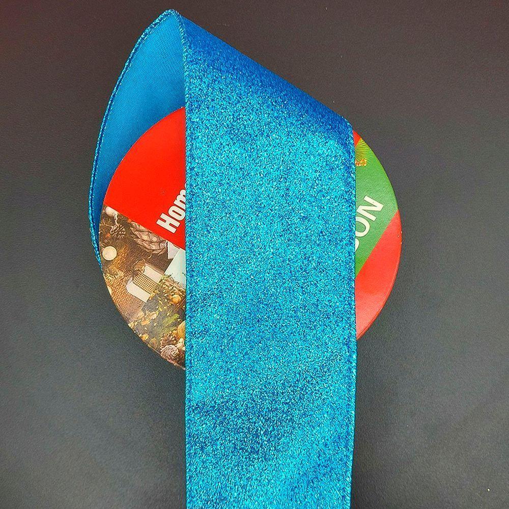 Rolos Fita Aramada Natalina Gliter Azul De 6,3cm 9m Kit 6pçs - 2