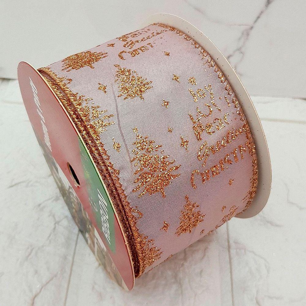 Rolos Fita Aramada Rose Gold árvore Natal 6,3cm 9m Kit 4pçs - 3