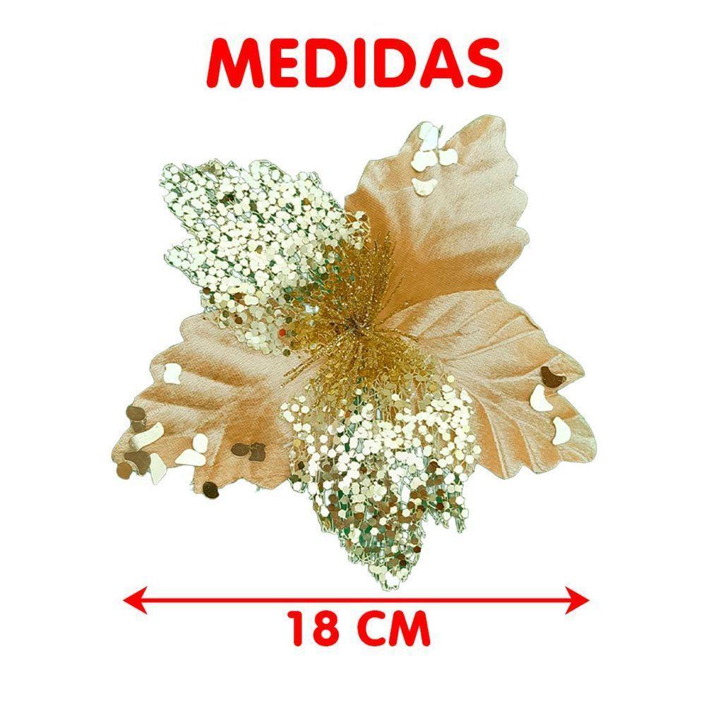 Flores Ramo Galho Enfeite árvore Natal Dourado 18cm Kit 12pç - 3