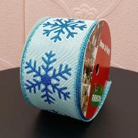 Rolos Fita Aramada Flocos Neve Azul Natal 6,3cm 9m Kit 5pçs - 3