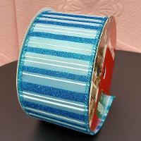 Rolos Fita Aramada Natalina Listrada Azul 6,3cm 9m Kit 2pçs - 3