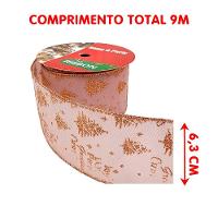 Rolos Fita Aramada Rose Gold árvore Natal 6,3cm 9m Kit 5pçs - 4