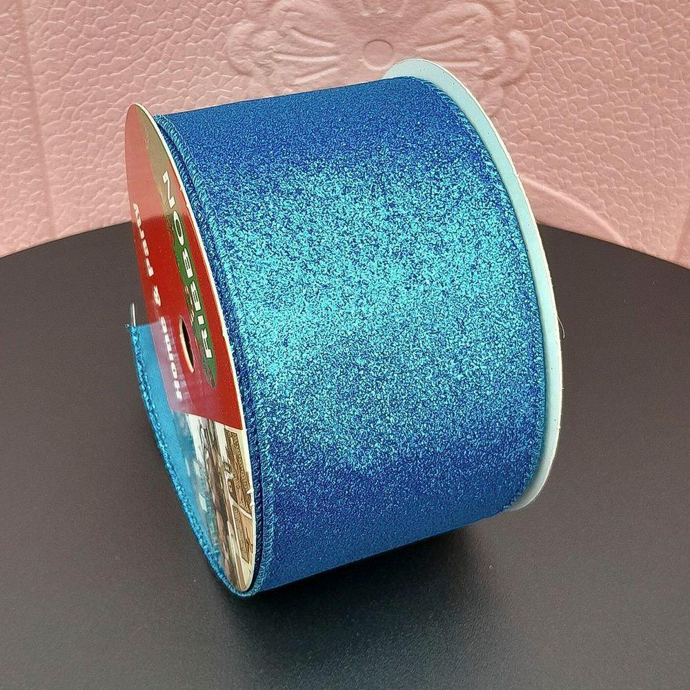 Rolos Fita Aramada Natalina Gliter Azul De 6,3cm 9m Kit 4pçs - 3