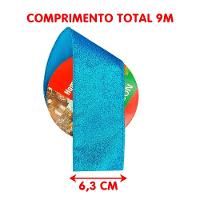 Rolos Fita Aramada Natalina Gliter Azul De 6,3cm 9m Kit 4pçs - 4