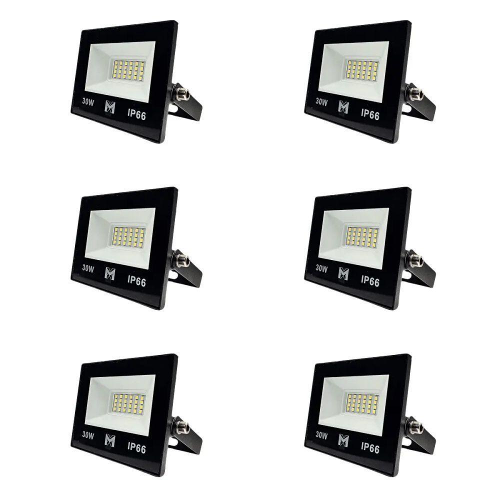Kit 6 Refletor Led 30w Smd Bivolt 6500k Fachada Pavilhão Ip66 Mx-0316 - 1