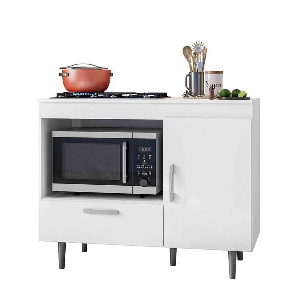 Balcão Cozinha Para Cooktop Alecrim Com 1 Porta E 1 Gaveta Branco Branco - 1