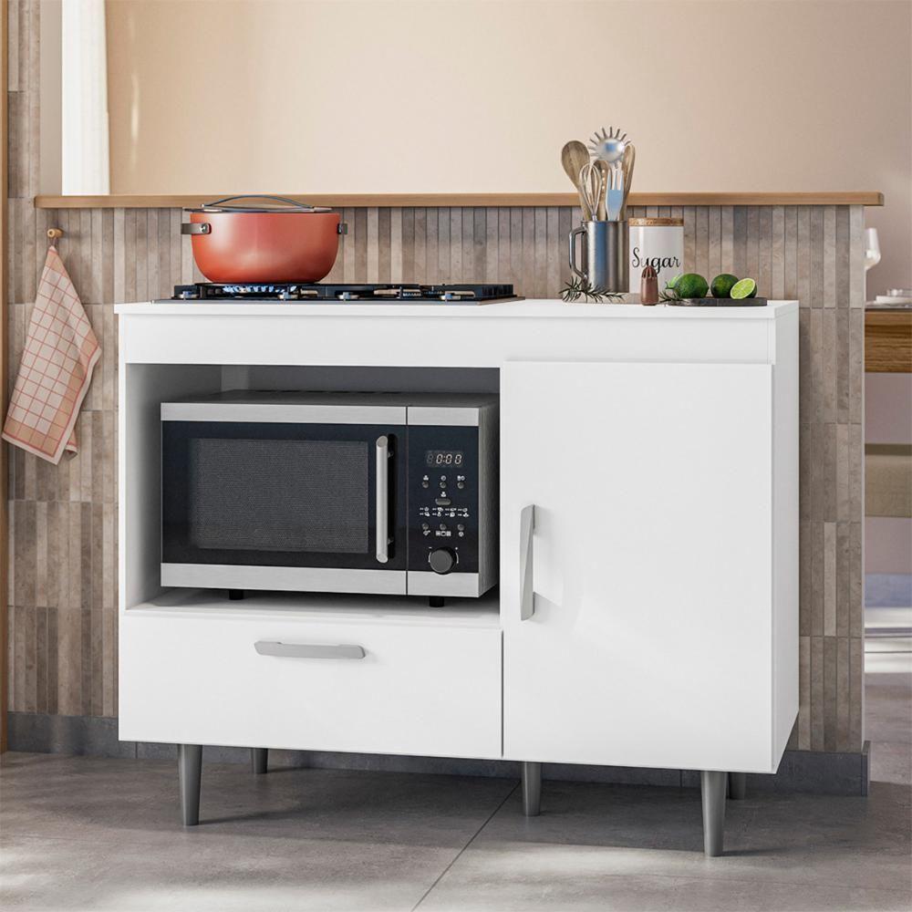 Balcão Cozinha Para Cooktop Alecrim Com 1 Porta E 1 Gaveta Branco Branco - 2