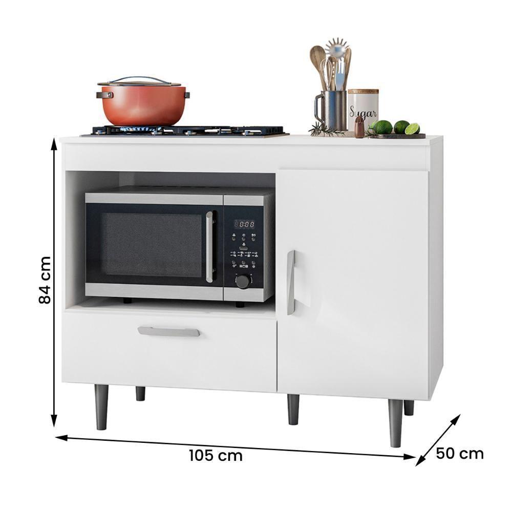 Balcão Cozinha Para Cooktop Alecrim Com 1 Porta E 1 Gaveta Branco Branco - 4