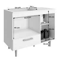 Balcão Cozinha Para Cooktop Alecrim Com 1 Porta E 1 Gaveta Branco Branco - 3