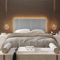 Cabeceira Painel Cama Box Casal Padrão Siri 140cm Com Led Linho Cinza - Desk Design