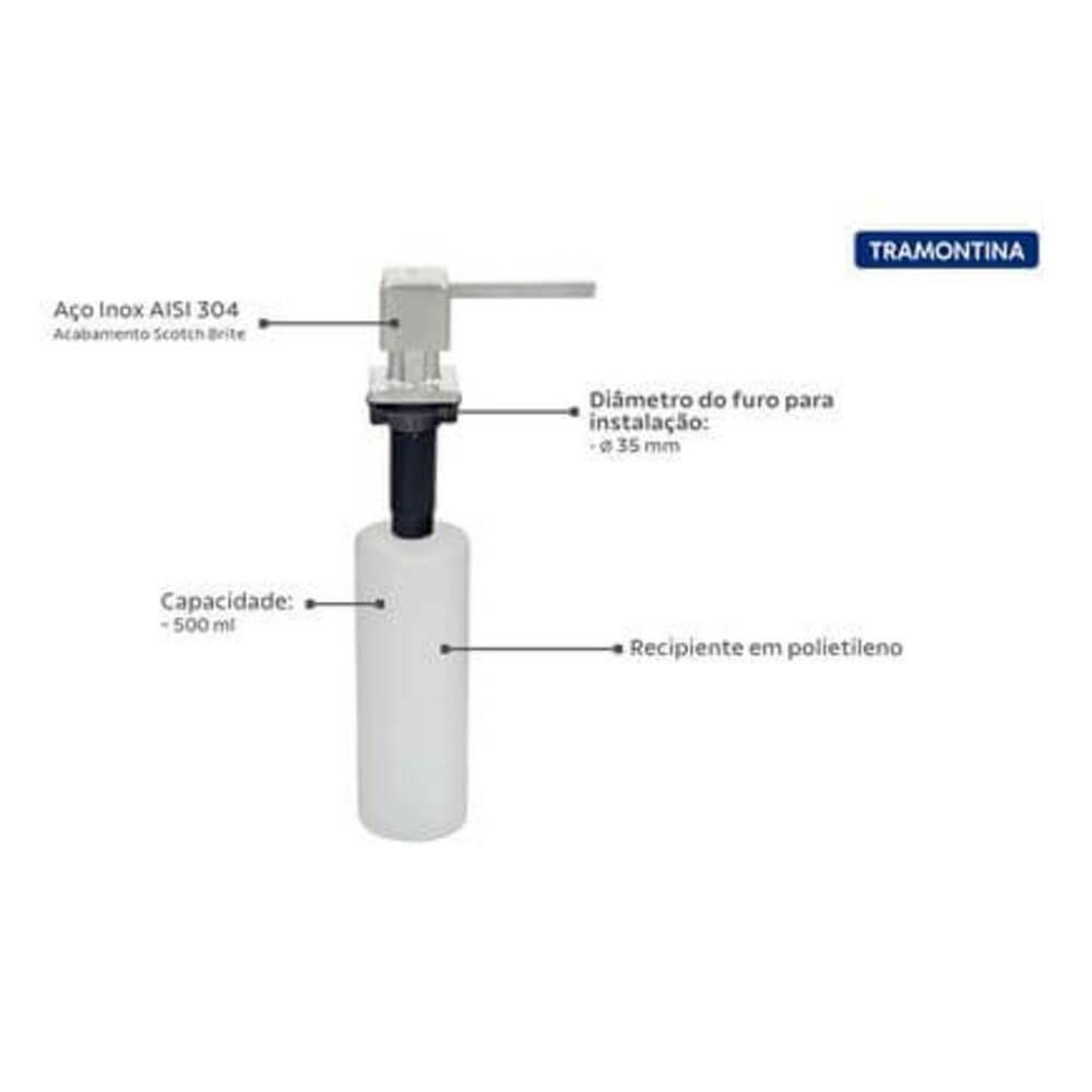 Dosador De Sabão Square Tramontina Em Inox Com Recipiente Plástico 500ml - 3
