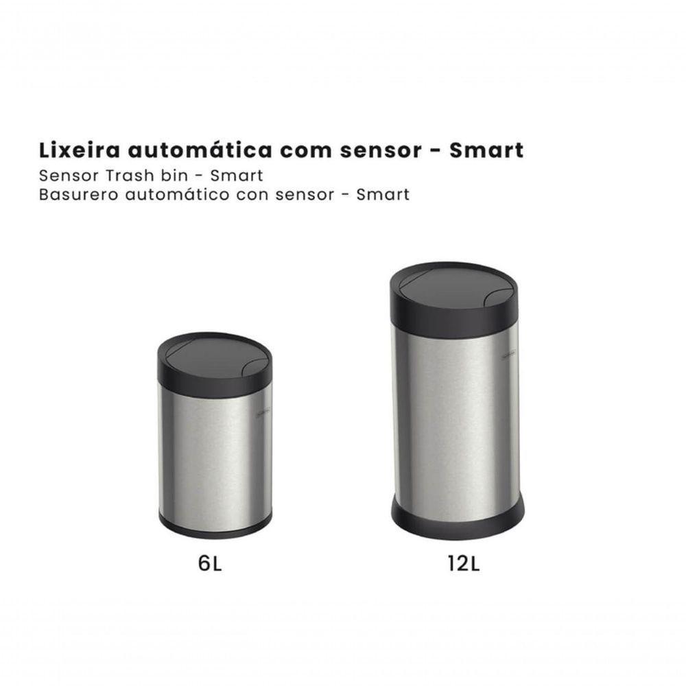 Lixeira Tramontina Smart Automática Com Sensor Em Inox Acabamento Acetinado 12 Litros - 4