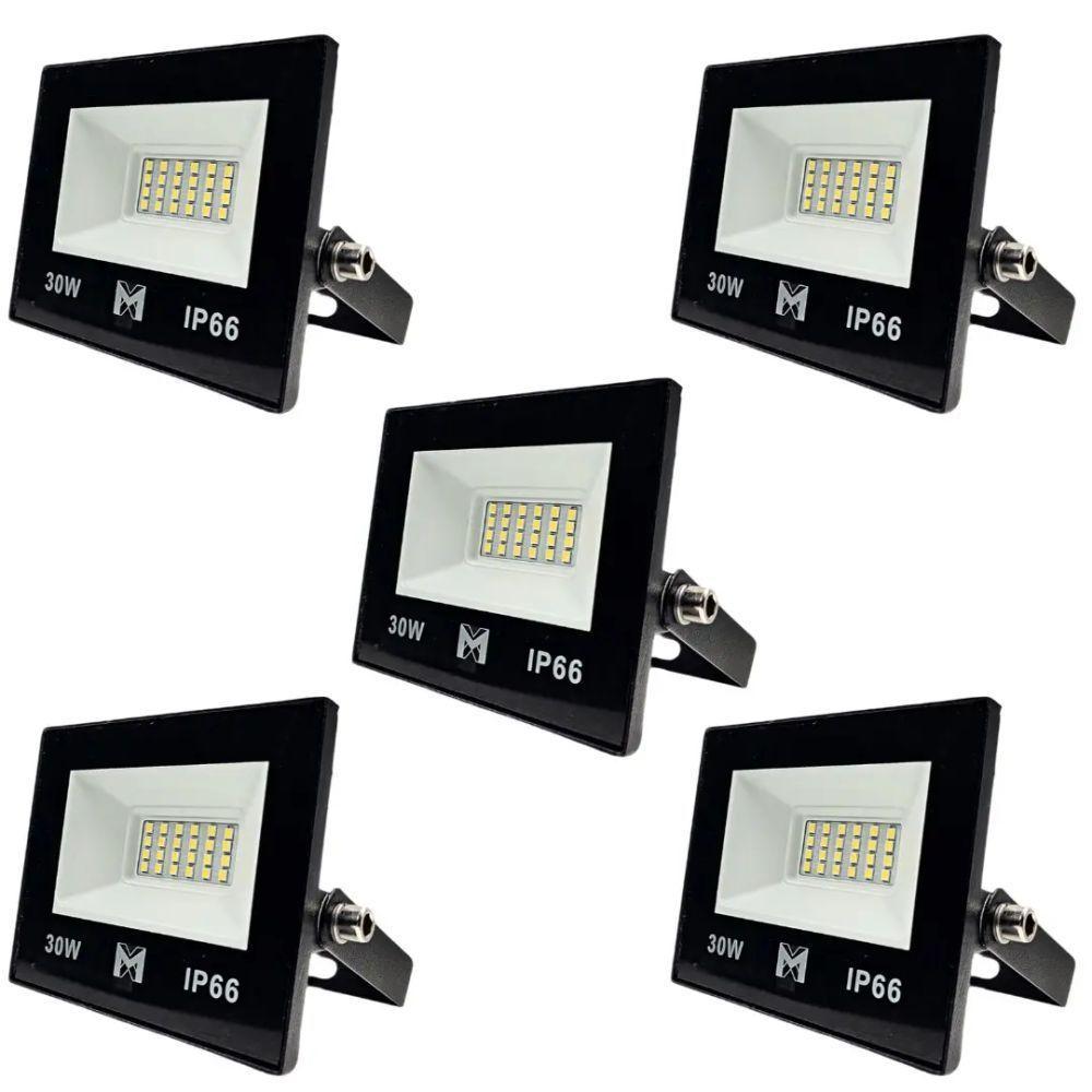 Kit 5 Refletor Led 30w Smd Bivolt 6500k Fachada Pavilhão Ip66 Mx-0316 - 1