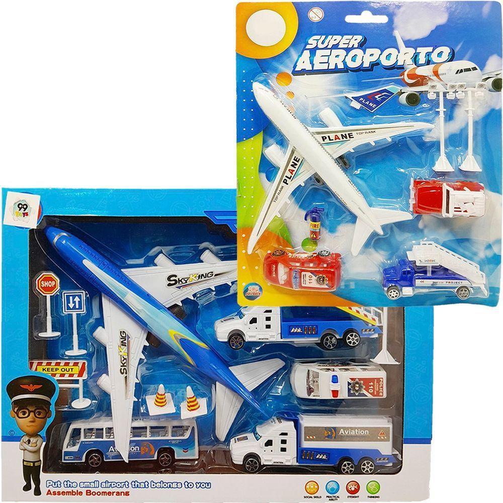 Kit Brinquedo Aeroporto Transito 18pçs Avião Carro Caminhão - 2