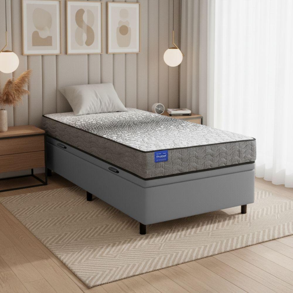 Cama Box Baú Solteiro Probel Molas Ensacadas 88x188x67 Day Springs A Vácuo Branco/cinza Branco / Cinza - 3