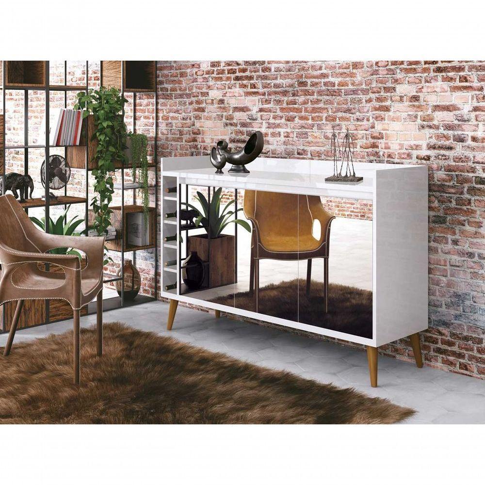 Buffet Com Adega Estilo Com Espelho Branco - Moveisaqui - 2