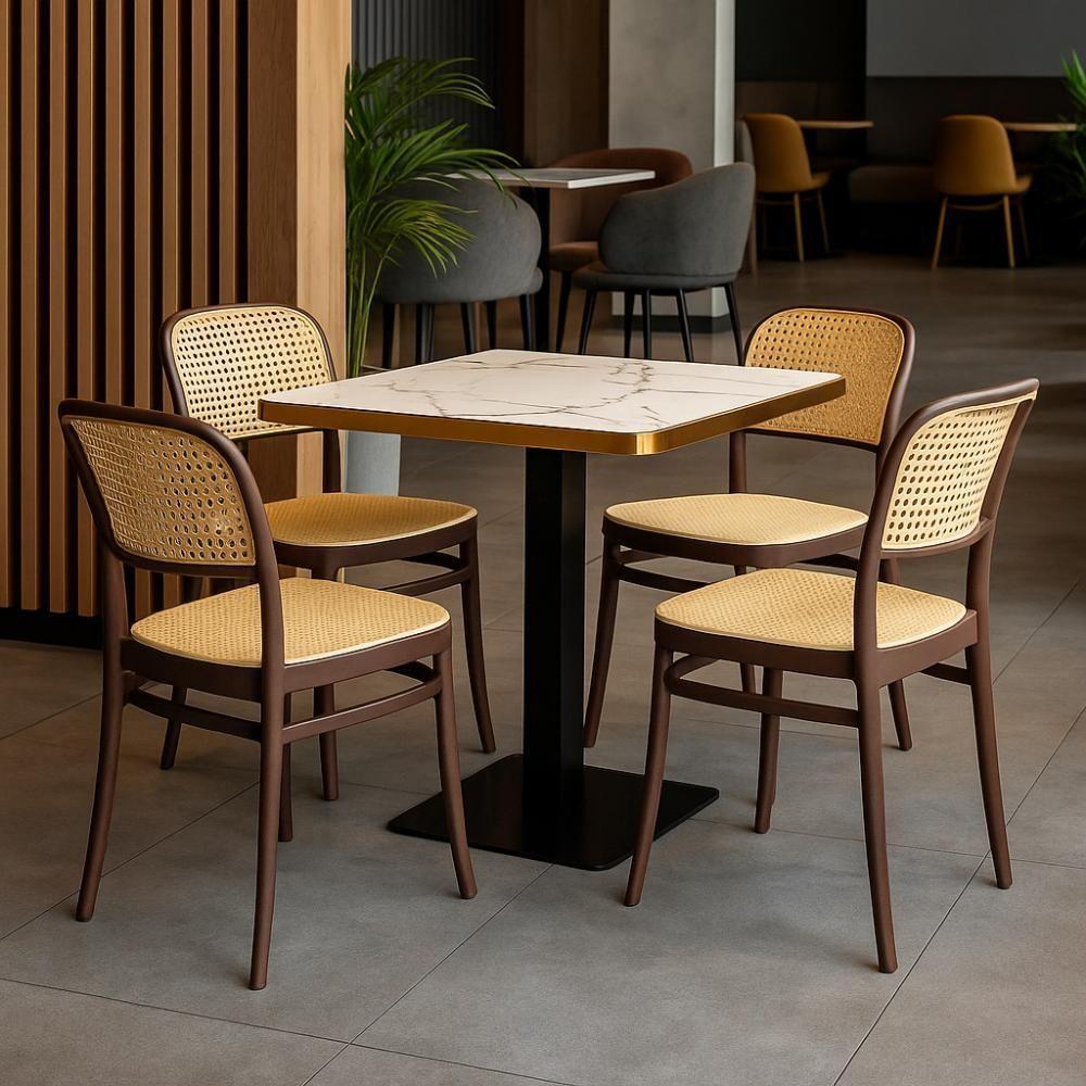 Conjunto Mesa De Jantar Redonda Venezia 70x70cm Branca Com 4 Cadeiras Roma - Marrom - 2