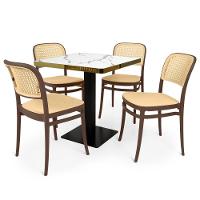 Conjunto Mesa De Jantar Redonda Venezia 70x70cm Branca Com 4 Cadeiras Roma - Marrom - 1