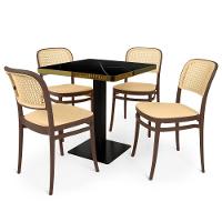 Conjunto Mesa De Jantar Redonda Venezia 70x70cm Preta Com 4 Cadeiras Roma - Marrom - 1